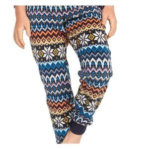 Fleece Pants Pajamas Blue Red White Fair Isle Lounge Girls Medium 8 NWT JJ2148